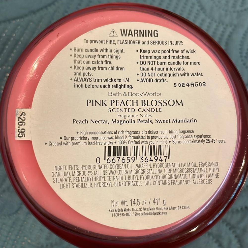BBW Pink Peach Blossom 3 wick candle - Picture 3 of 3